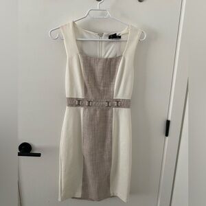 White House Black Market Elegant Cream and Tan Midi Dress